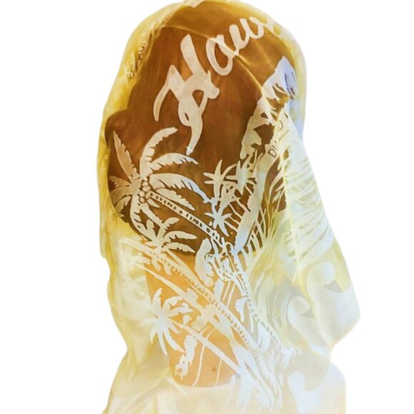 Vintage 1960s Sheer Yellow Tourist Souvenir Hawaiian Tropical Scarf Unworn NWT - Picture 3 of 5
